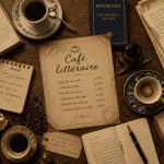 cafes litteraires table livres et café