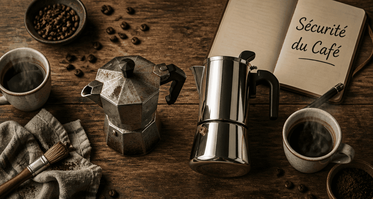 Cafetière italienne aluminium danger à côté d'une inox