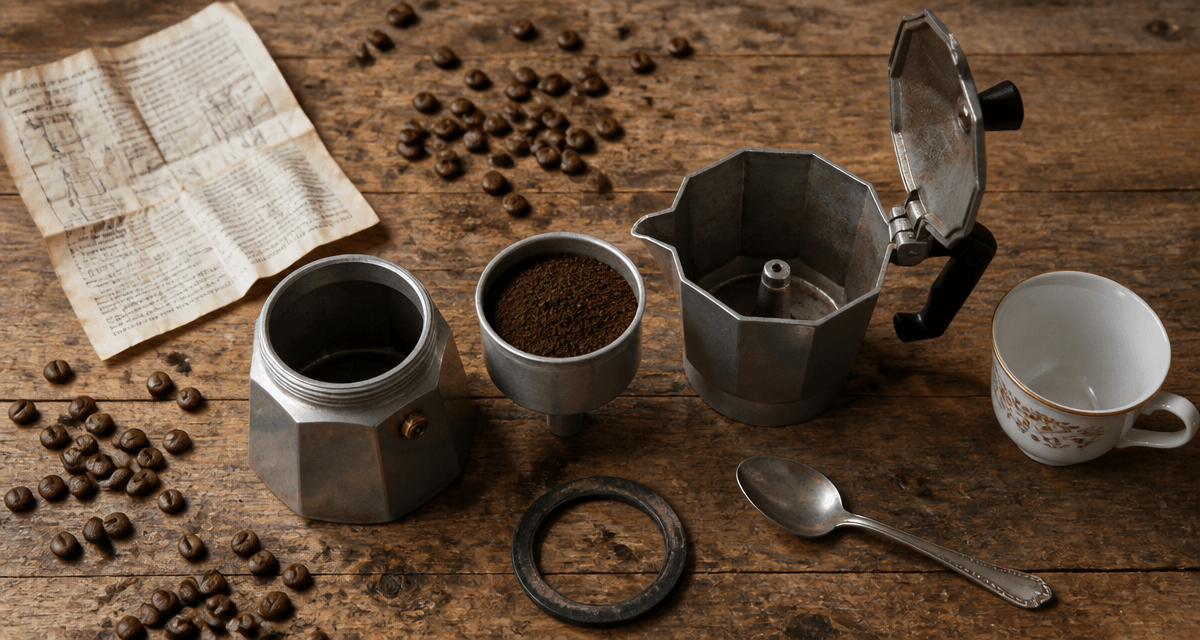 Cafetière italienne fonctionnement sur table bois