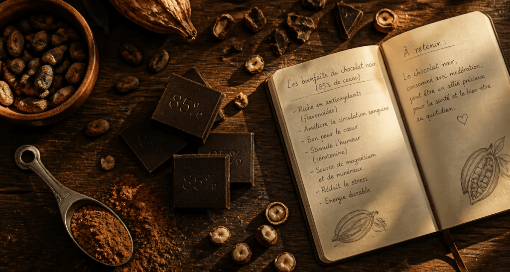 chocolat bon pour la sante noir et cacao sur table