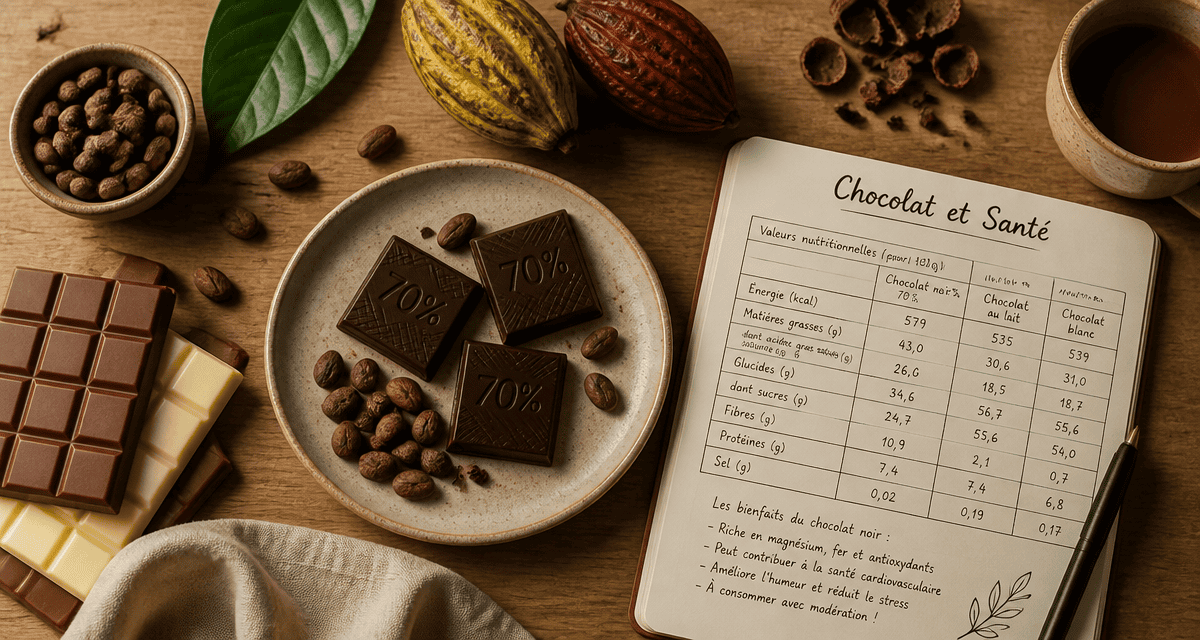 chocolat noir bienfaits et mefaits sur table