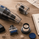 Comparatif aspirateur à main avec accessoires sur table