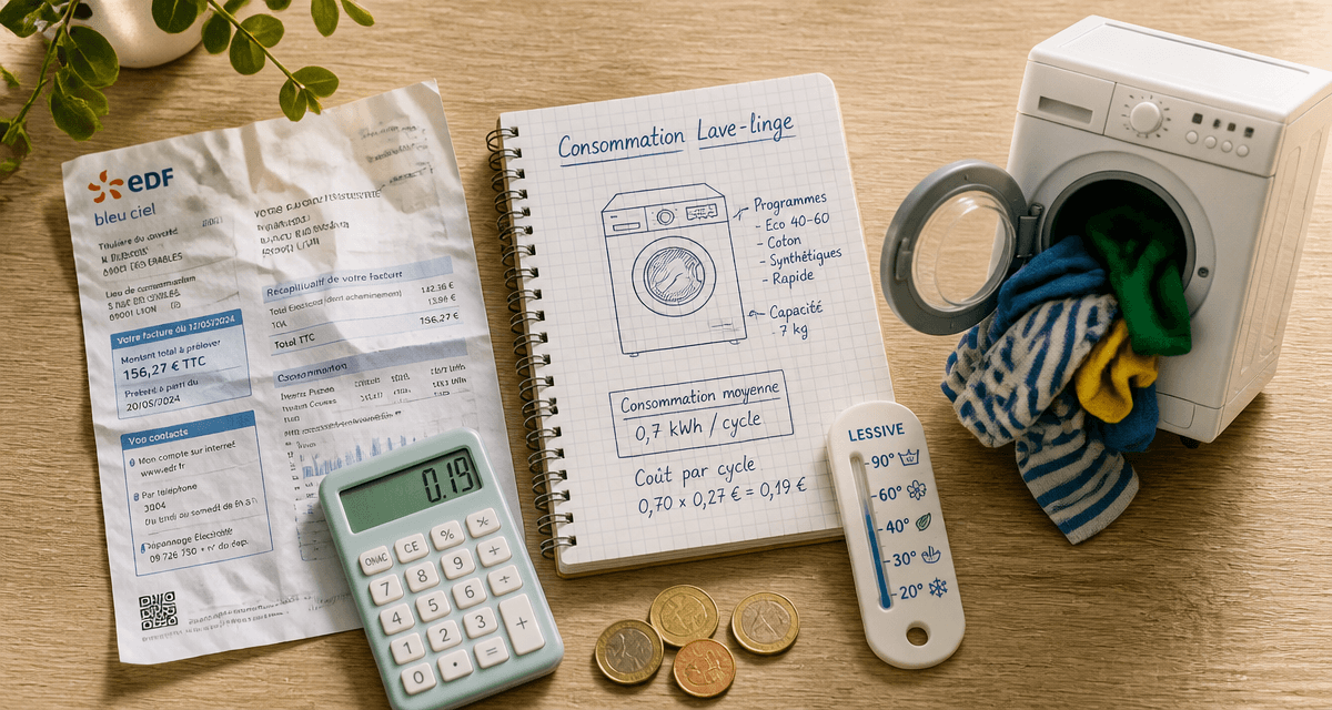 consommation machine à laver avec facture et calculatrice