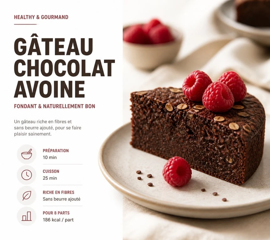 Gâteau au chocolat et flocons d'avoine healthy sur une assiette