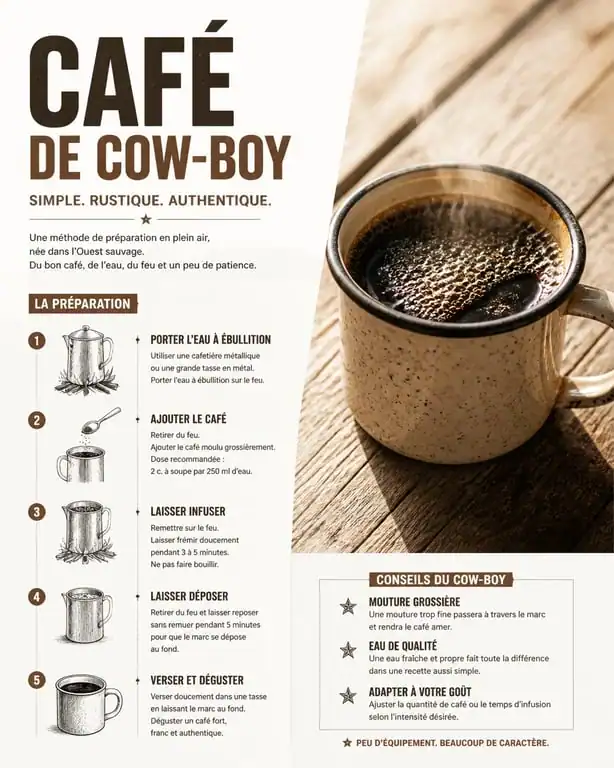 Tasse de café noir préparée sans cafetière, méthode café de cow-boy