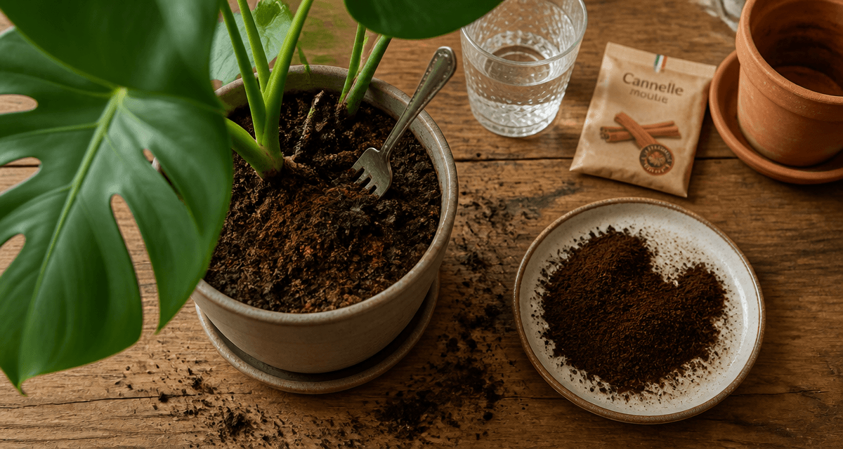 marc de café plante moucheron sur terreau