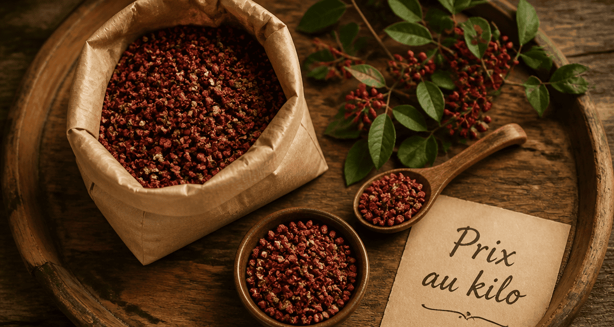 Poivre de Sichuan prix kg sur plateau bois
