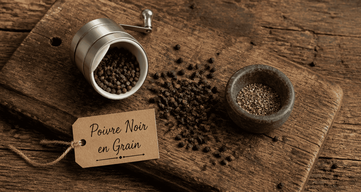 poivre noir en grain moulin mortier
