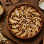 tarte poire chocolat cyril lignac sur planche rustique