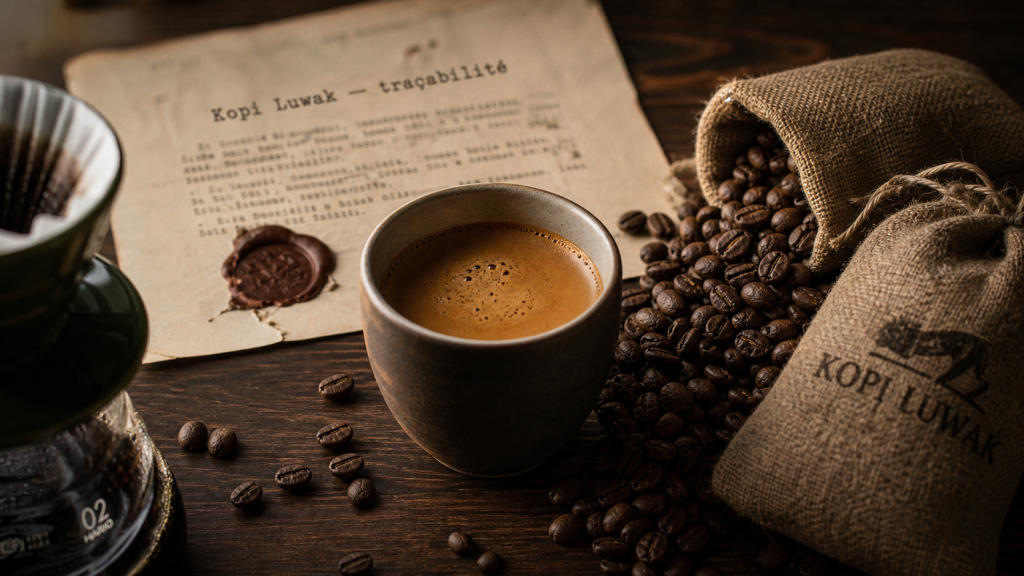 civet coffee kopi luwak : café de civette aux prix records, tasse et grains