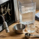Comment détartrer une machine à café : buse avec dépôts de calcaire et produit détartrant