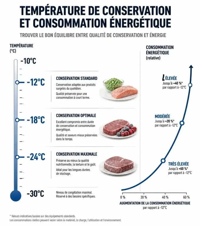 Infographie des températures idéales pour un congélateur et impact sur la conservation des aliments