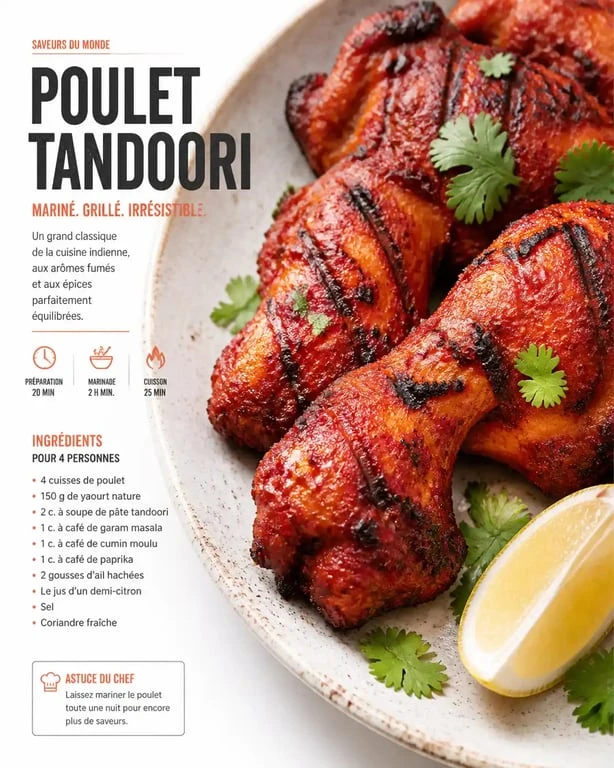 Poulet tandoori aux épices, plat indien traditionnel grillé et mariné