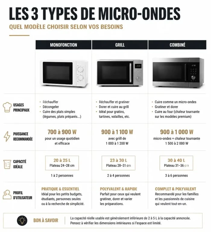 Infographie comparative pour choisir son micro-ondes selon ses besoins et son profil