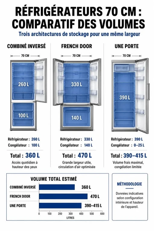 Comparatif des types de réfrigérateurs 70 cm de largeur pour choisir le meilleur modèle pour sa cuisine