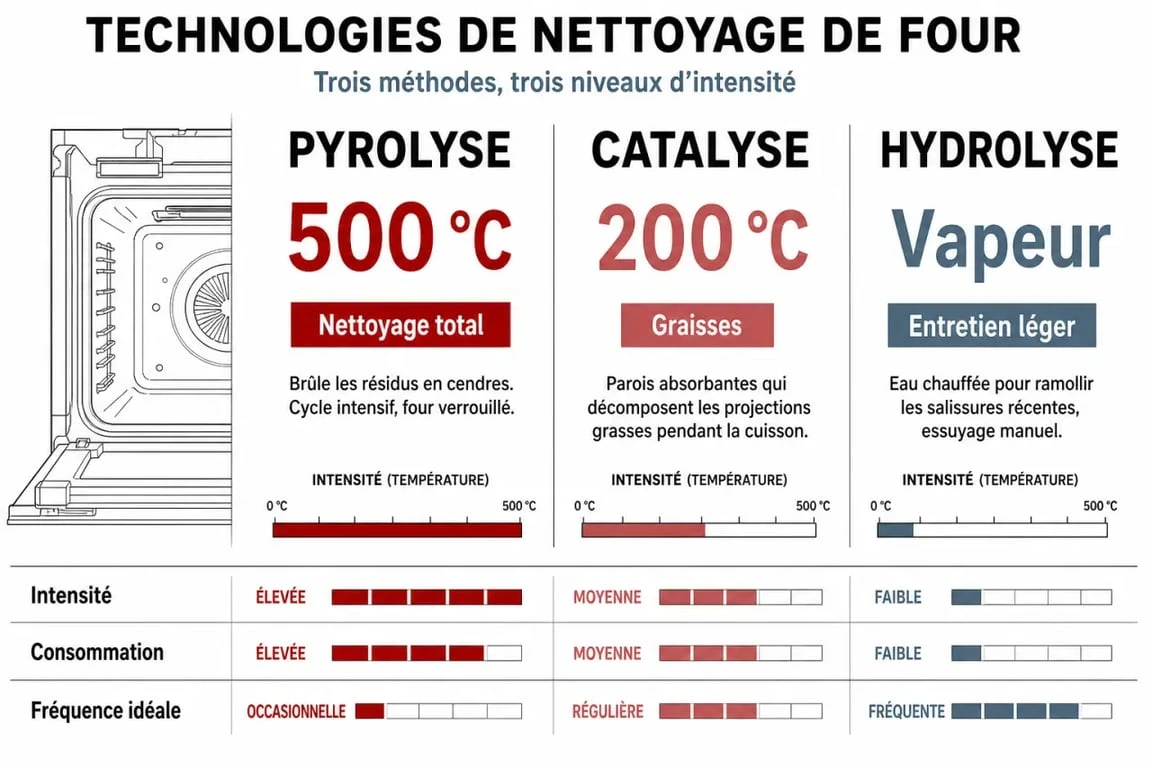 Comparatif des technologies de nettoyage pour four encastrable : Pyrolyse, Catalyse et Hydrolyse