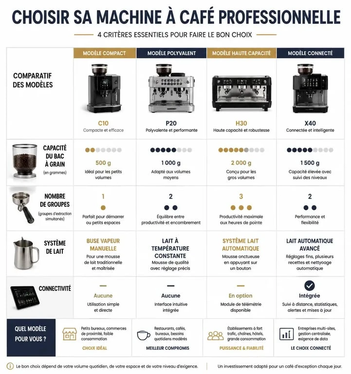 Infographie des critères de choix pour la meilleure machine à café professionnelle
