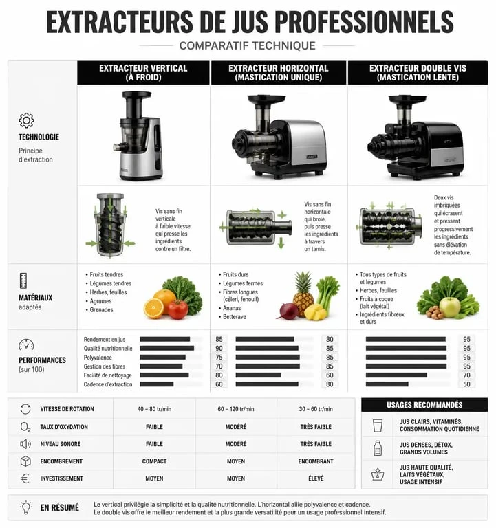 Comparatif des types d'extracteurs de jus professionnels pour le meilleur choix d'équipement