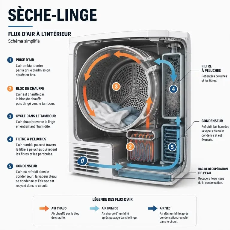 Schéma des composants à vérifier sur un sèche-linge Candy Smart Touch pour résoudre les problèmes de séchage