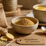 Gingembre en poudre dans un bol, dosage au quotidien