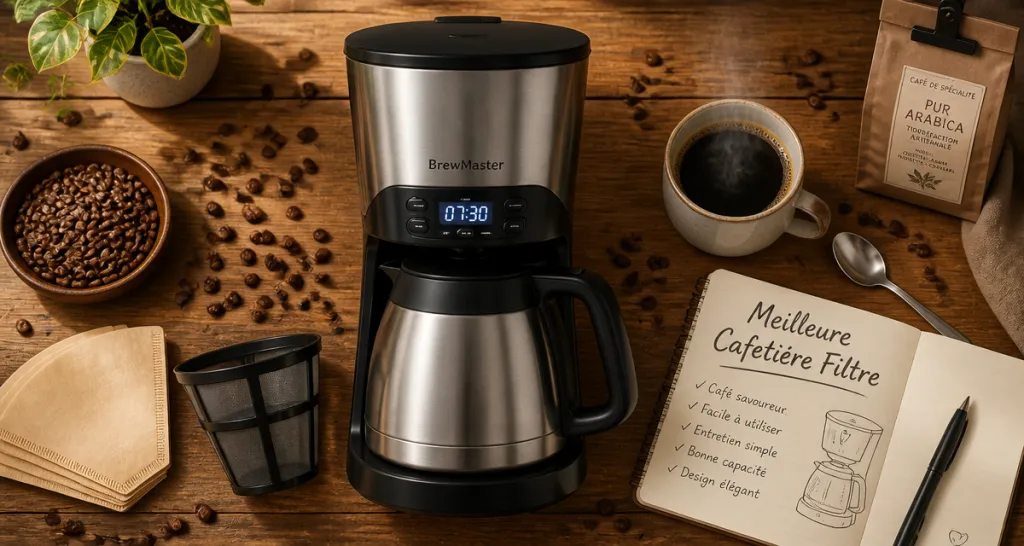 meilleure cafetière filtre inox avec carafe sur plan de travail