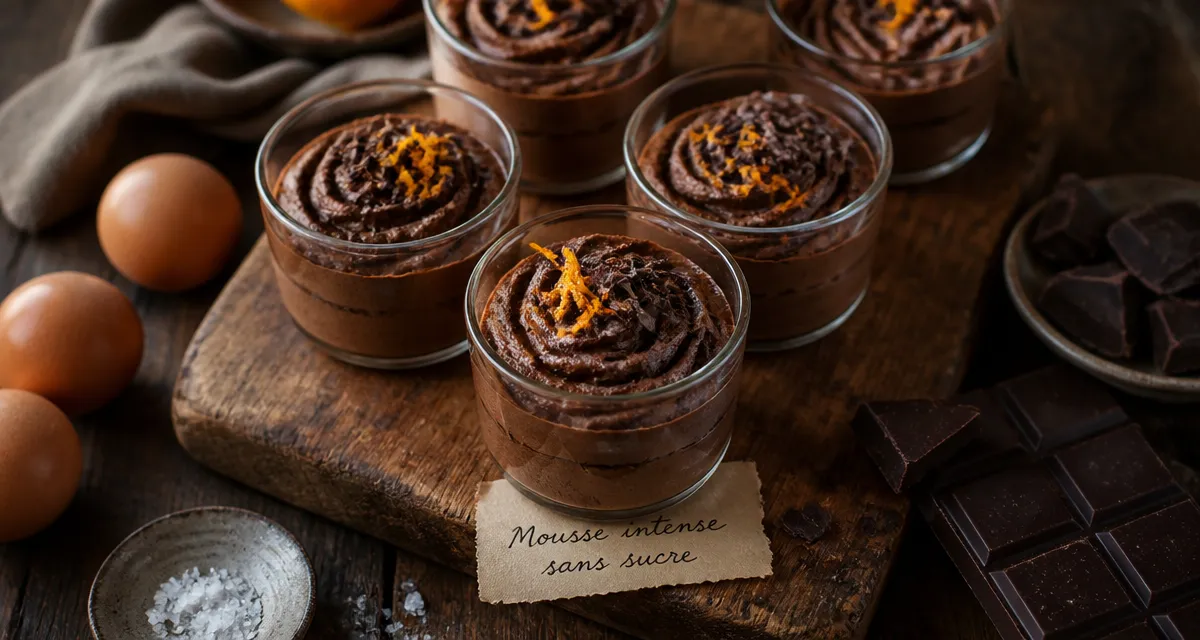 mousse chocolat sans sucre en verrines décorées