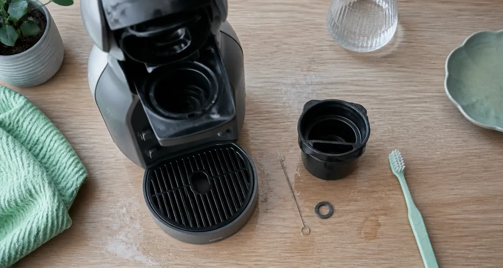 Panne Dolce Gusto machine ouverte outils nettoyage