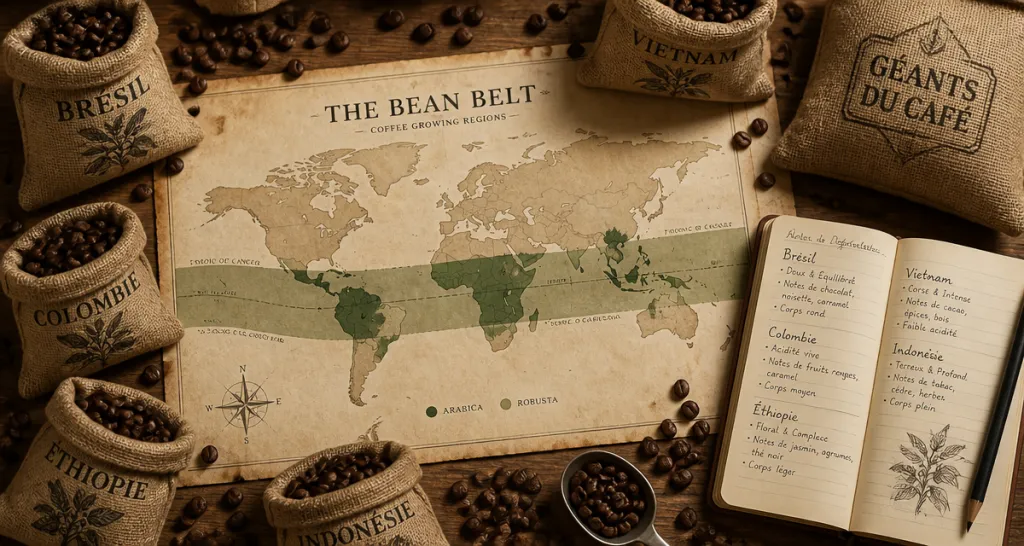 Carte Bean Belt pays producteurs de café