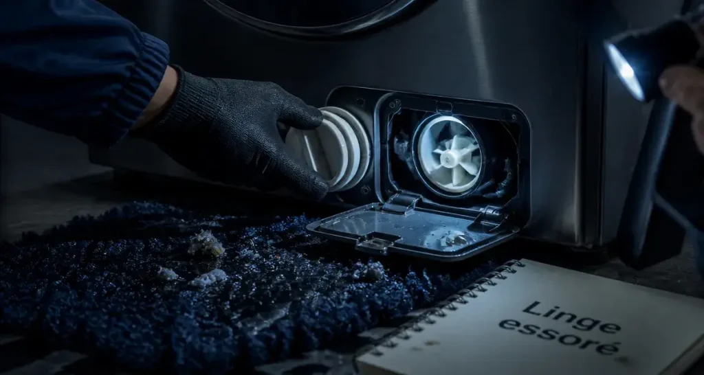 Pourquoi ma machine à laver n'essore plus : trappe filtre de pompe