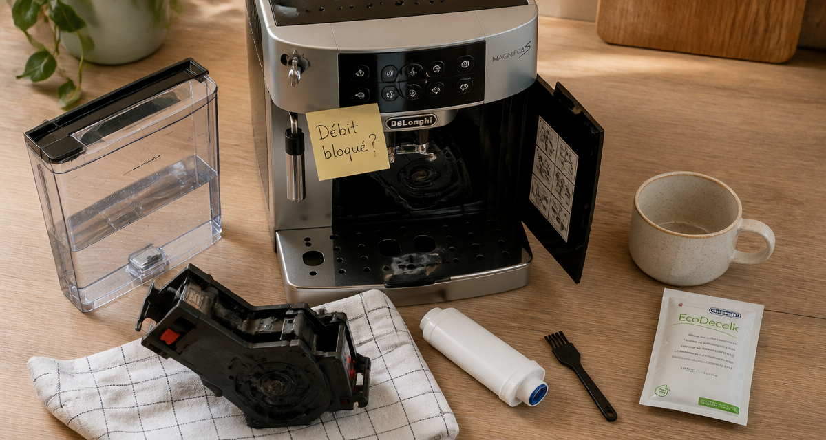 problème machine à café delonghi : le café ne coule plus, vue réparation