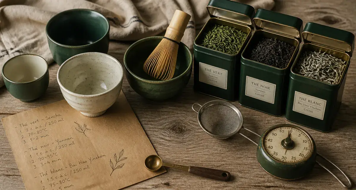 Quel est le meilleur thé ? tasses de thé vert, noir et matcha