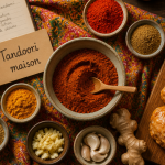 mélange tandoori epices et marinade sur plan de travail