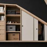 Aménagement sous escalier : portes et tiroirs de rangement sur-mesure