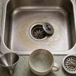 Vinaigre blanc pour désodoriser canalisation : évier et bonde avec dépôt graisseux