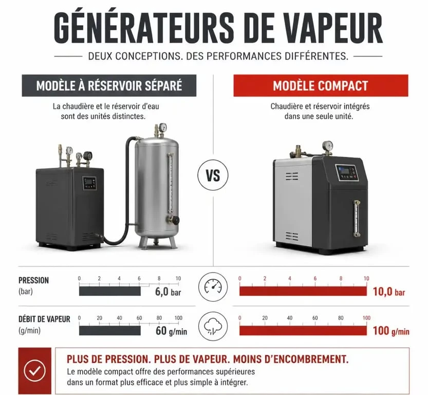 Comparatif des types de centrale vapeur : modèle à réservoir séparé contre centrale compacte pour choisir la meilleure centrale vapeur.