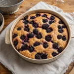Gateau à la mure moelleux, mûres fraîches sur le dessus