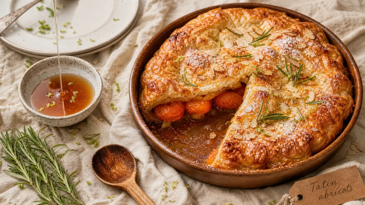 Tarte abricot romarin miel en tatin caramélisée