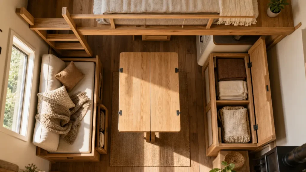 Aménagement tiny house : 12 m² bien rangés valent mieux que 28 m² encombrés