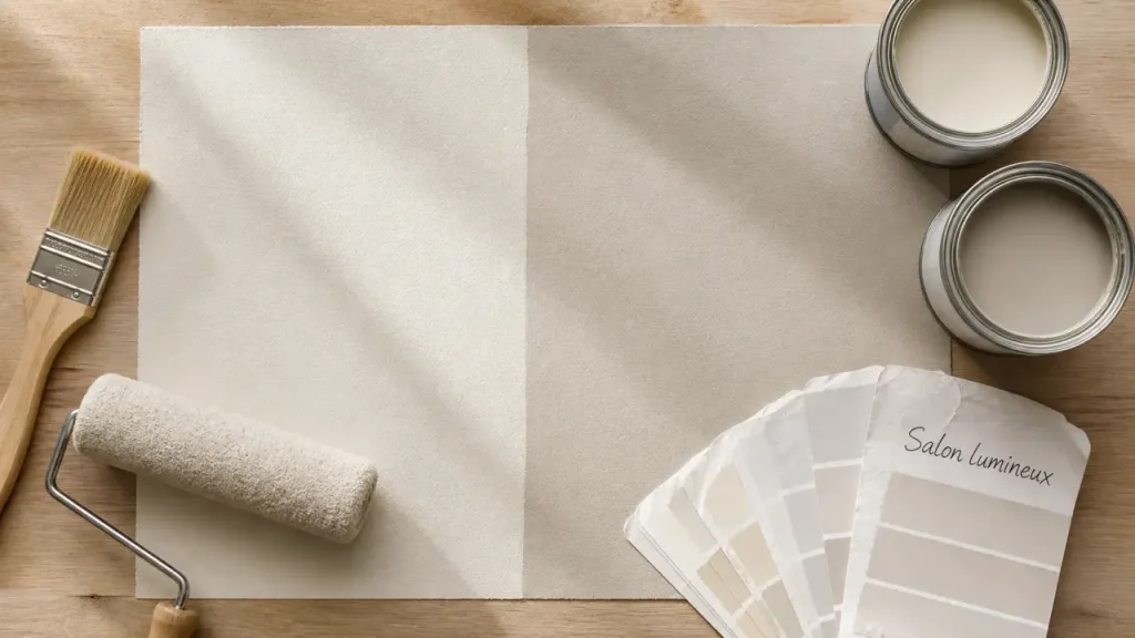 Couleur peinture salon lumineux : blanc cassé, beige et pastel, rendu crème et grège