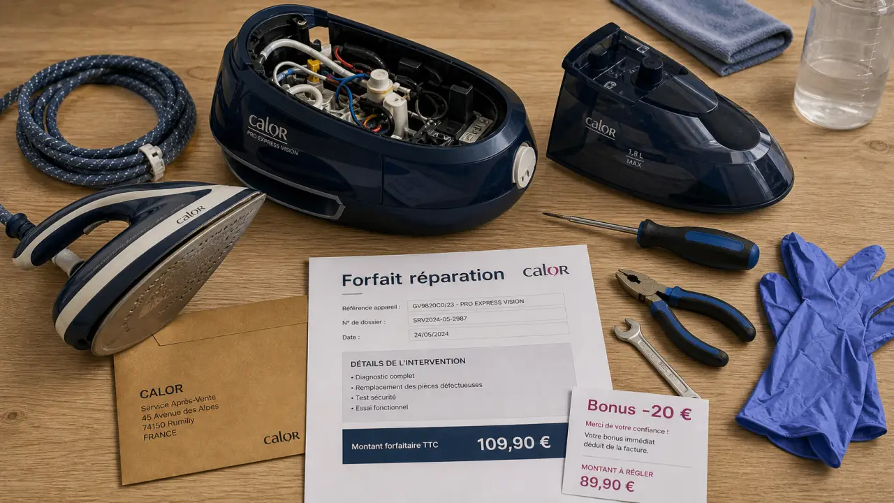 Coût réparation centrale vapeur Calor : forfait 109,90 € et bonus -20 €