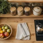 Cuisine deco bois métal miroir avec rangements visibles
