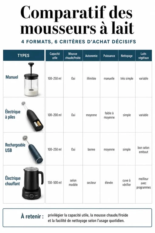 Comparatif du meilleur mousseur à lait avec les types, critères de choix et différences clés