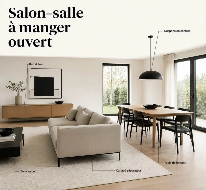 Décoration salon avec zone salon-salle à manger bien délimitée