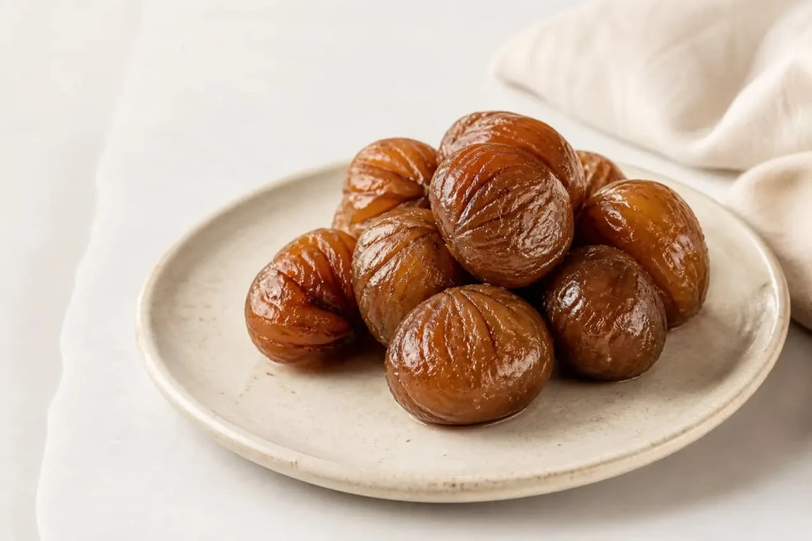 Recettes des marrons glacés maison brillants et fondants sur une assiette élégante