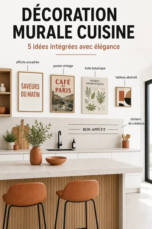 Décoration murale cuisine : exemples d’affiche, poster, toile et stickers dans une cuisine moderne
