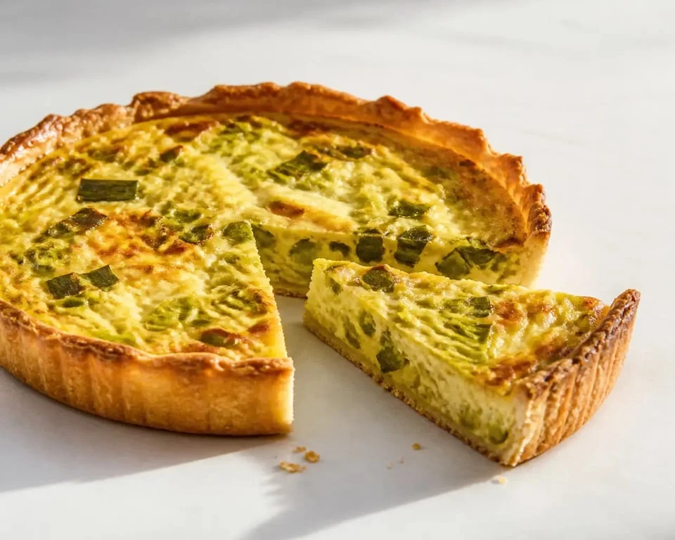 Recette tarte au poireau maison dorée et fondante sur assiette blanche