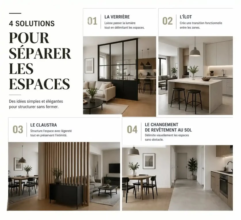 Solutions pour délimiter une cuisine ouverte sur le salon sans cloisonner