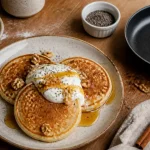 Idée petit déjeuner : pancakes à la banane, miel et yaourt grec
