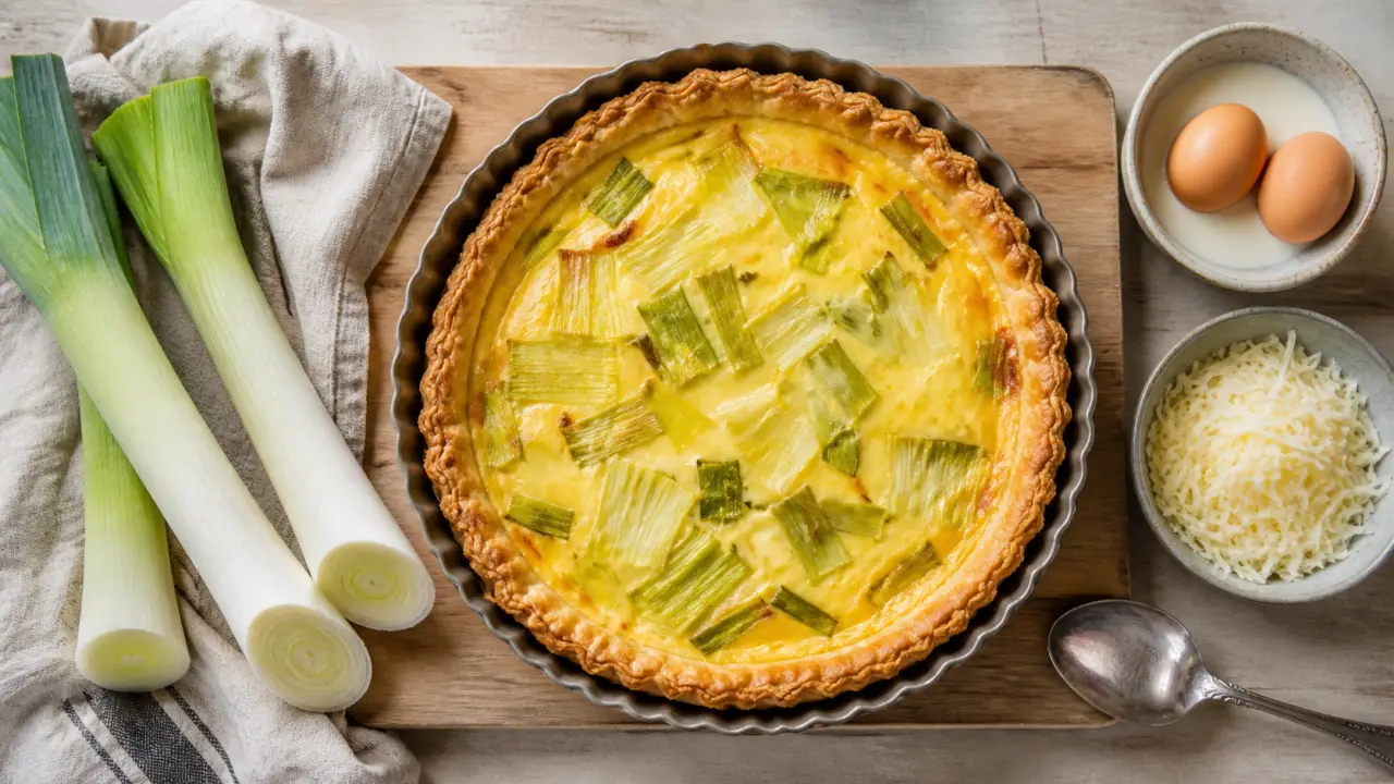 Recette tarte au poireau : tarte fondante crème légère, pâte brisée dorée