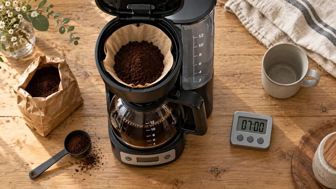 Cafetière filtre programmable et verseuse en verre, filtre papier
